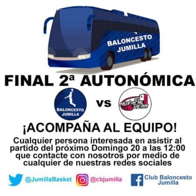 Autobus gratuito para desplazarse con el Club Baloncesto Jumilla hasta Huercal-Overa